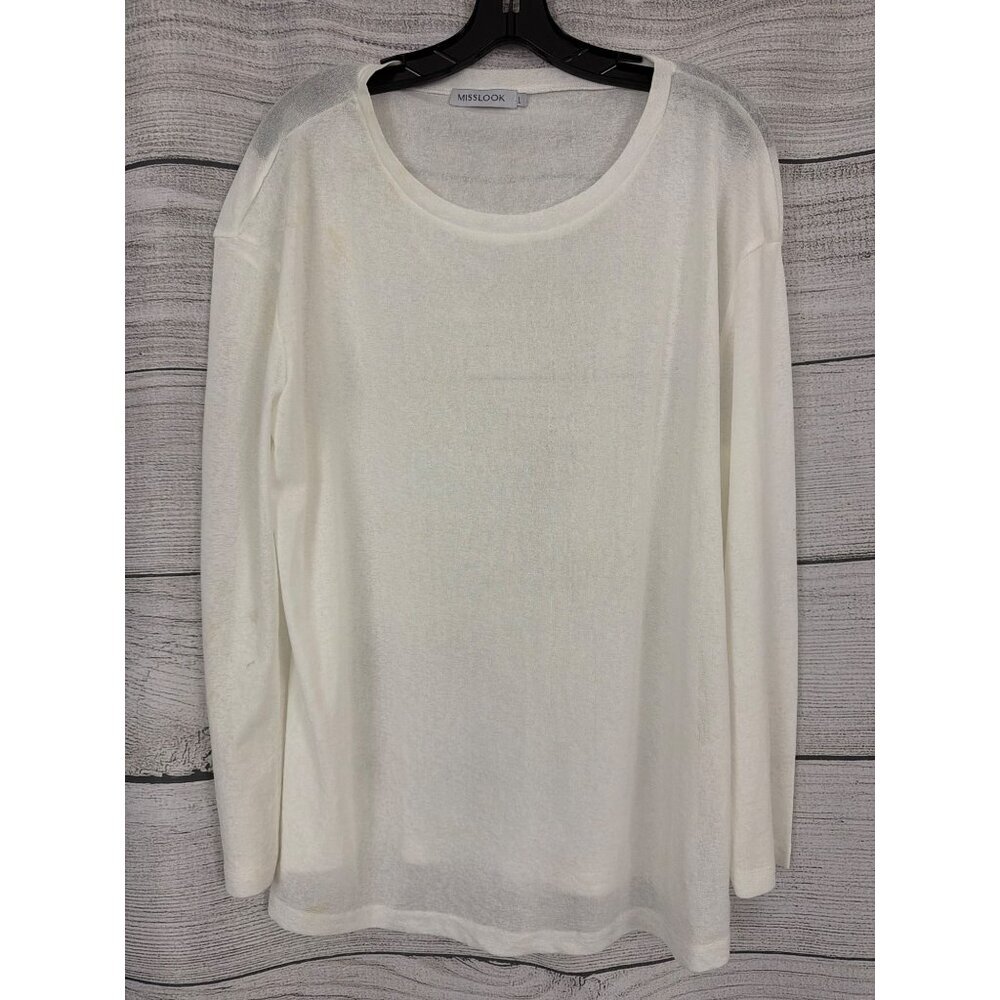 Misslook White Long Sleeve Lightweight Pullover Top Size L
